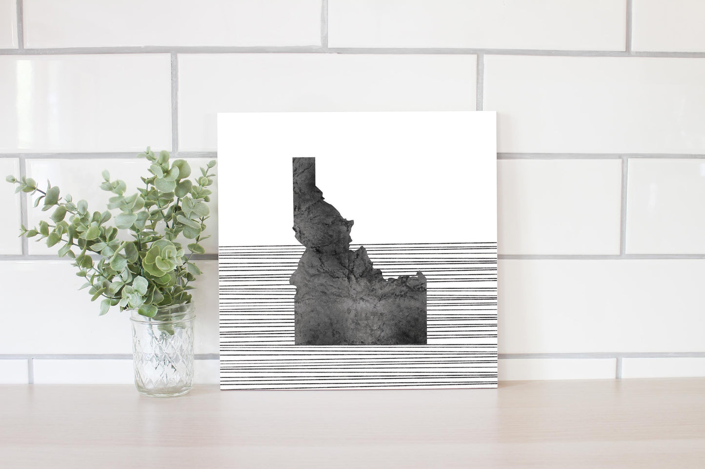 Minimalist B&W Idaho State With Straight Lines | Wood Sign | Eaches | Min 2