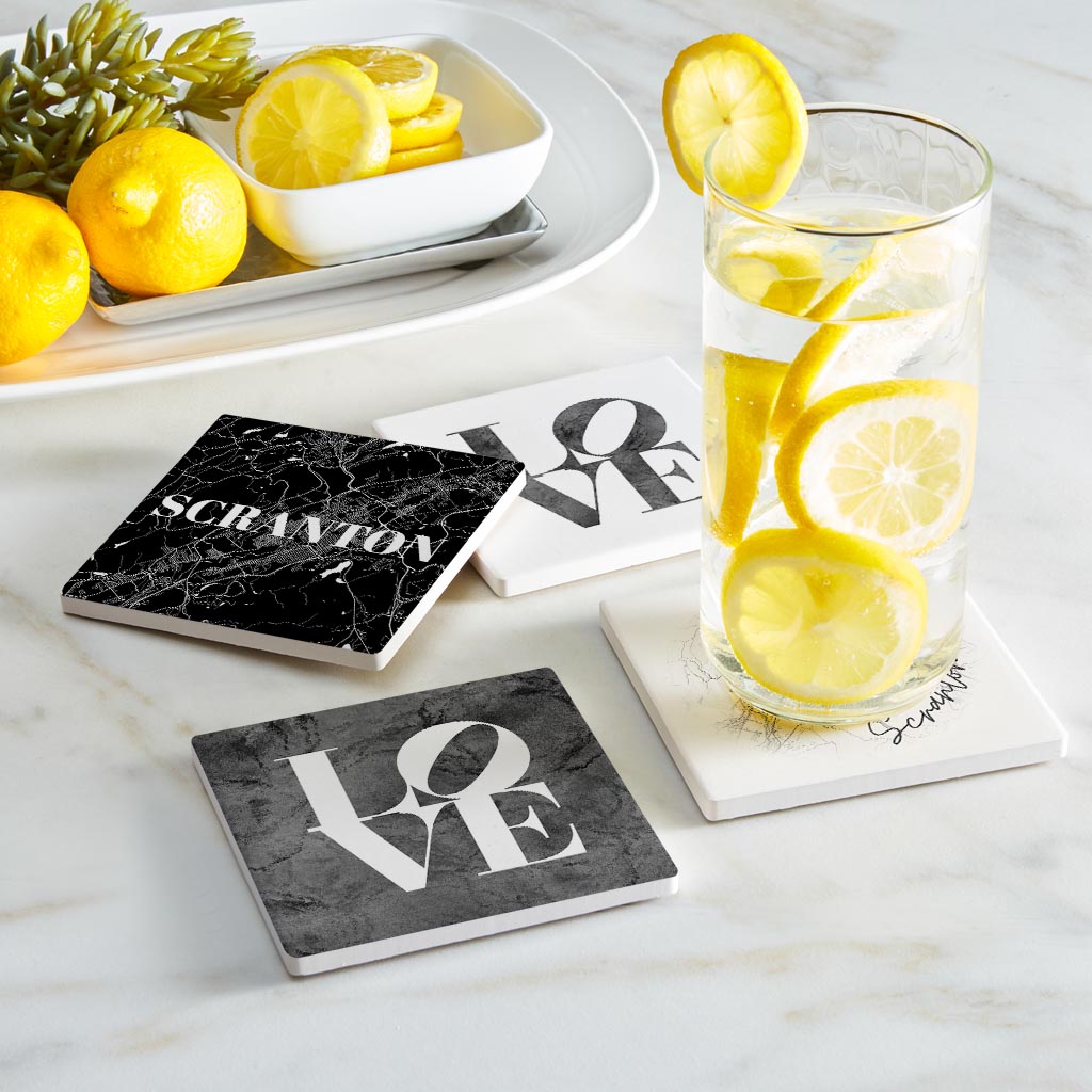 Minimalistic B&W Pennsylvania Scranton Maps Love | Absorbent Coasters | Set of 4 | Min 2