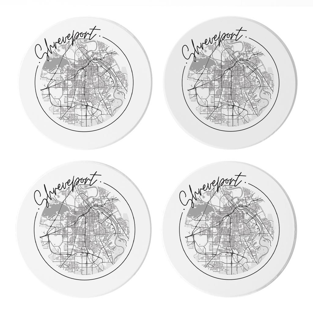 Modern Louisiana Shreveport Circle Map | Absorbent Coasters | Set of 4 | Min 2