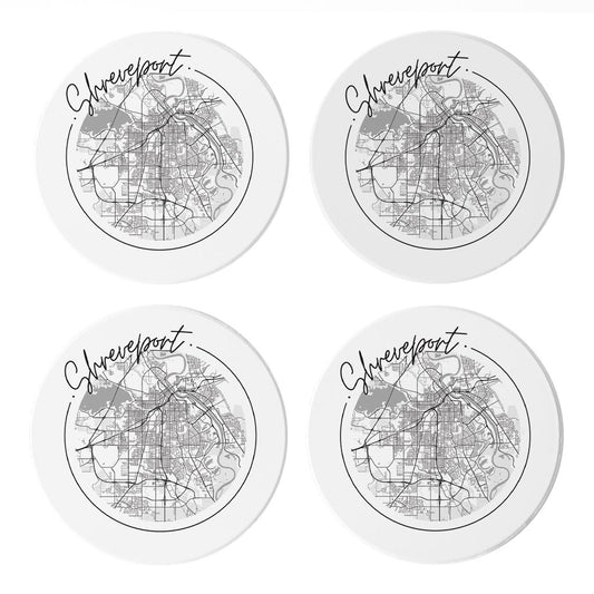 Modern Louisiana Shreveport Circle Map | Absorbent Coasters | Set of 4 | Min 2