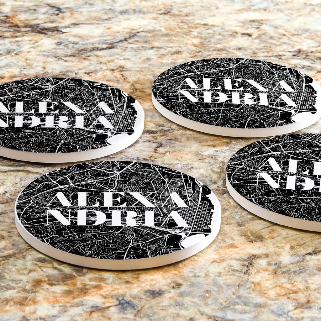 Minimalistic B&W Virginia Alexandria Map | Absorbent Coasters | Set of 4 | Min 2