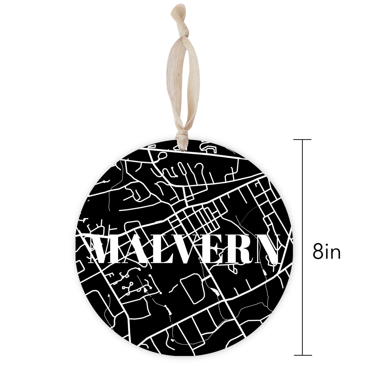 Minimalistic B&W Pennsylvania Malvern Map | Wood Ornament | Eaches | Min 1