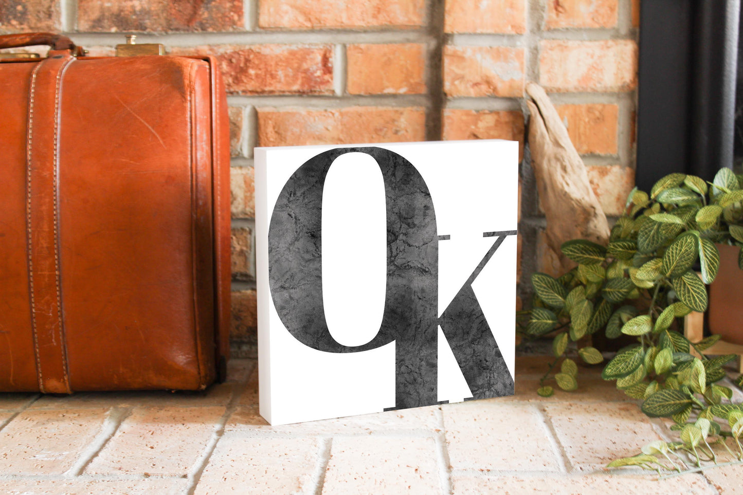 Modern White Oklahoma Initials | Wood Block | Eaches | Min 2