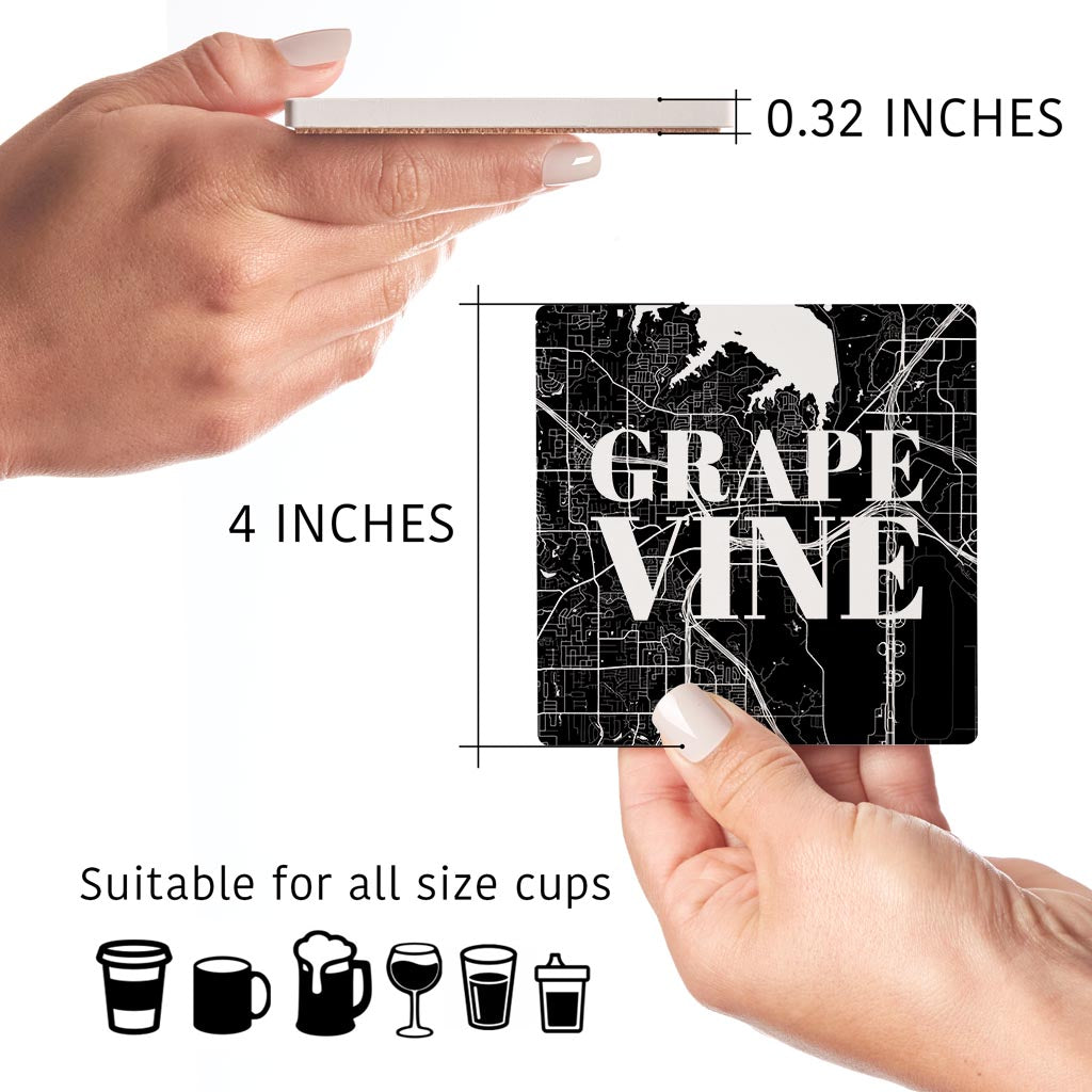 Minimalistic B&W Texas Grapevine Map | Absorbent Coasters | Set of 4 | Min 2