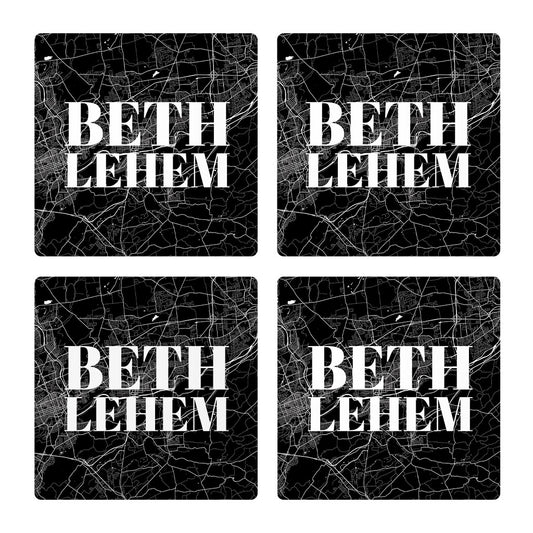 Minimalistic B&W Pennsylvania Bethlehem Map | Absorbent Coasters | Set of 4 | Min 2