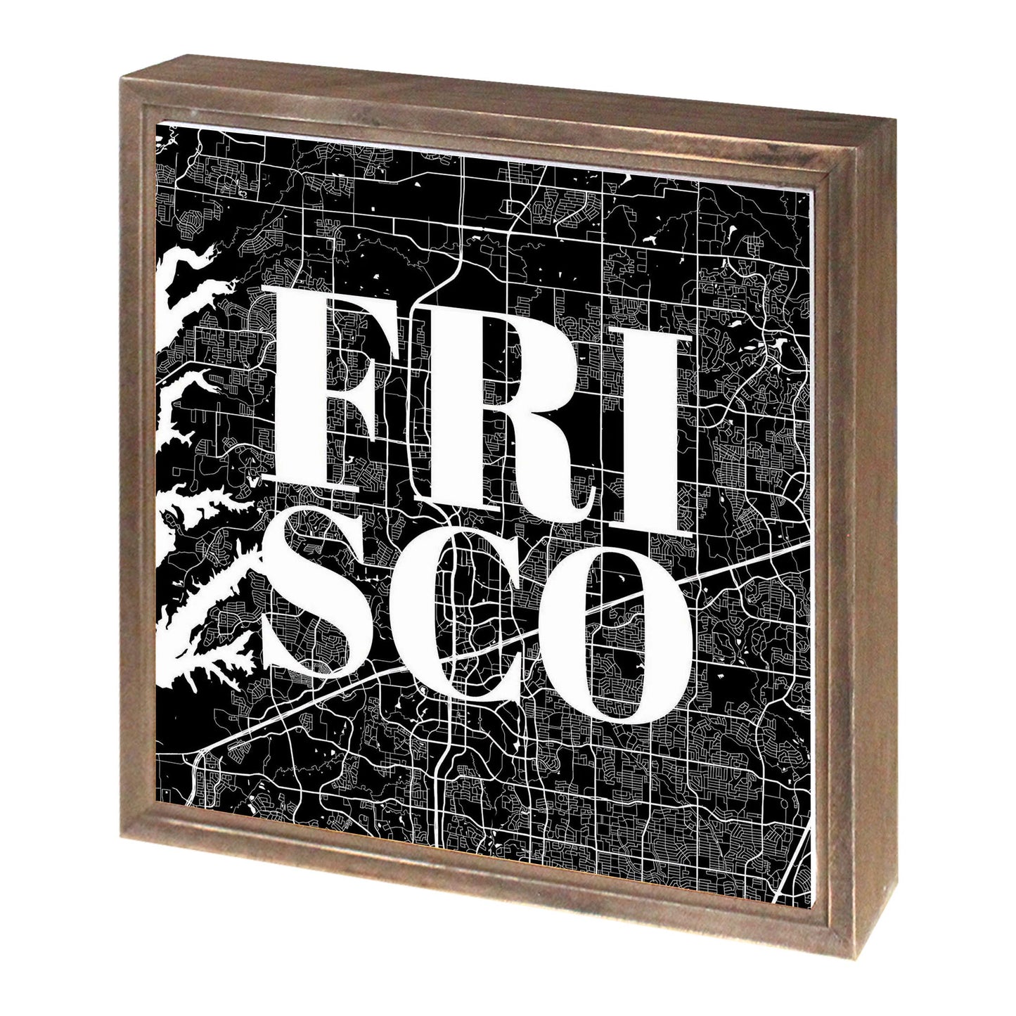 Minimalistic B&W Texas Frisco Map | Wood Sign | Eaches | Min 1