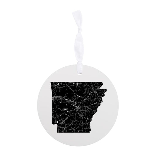 B&W Minimalist Arkansas Map | Wood Ornament | Eaches | Min 6