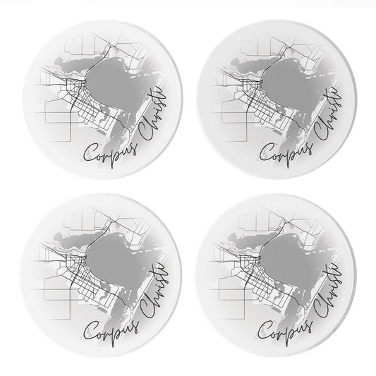 Minimalistic B&W Texas Corpus Christi Circle Map | Absorbent Coasters | Set of 4 | Min 2