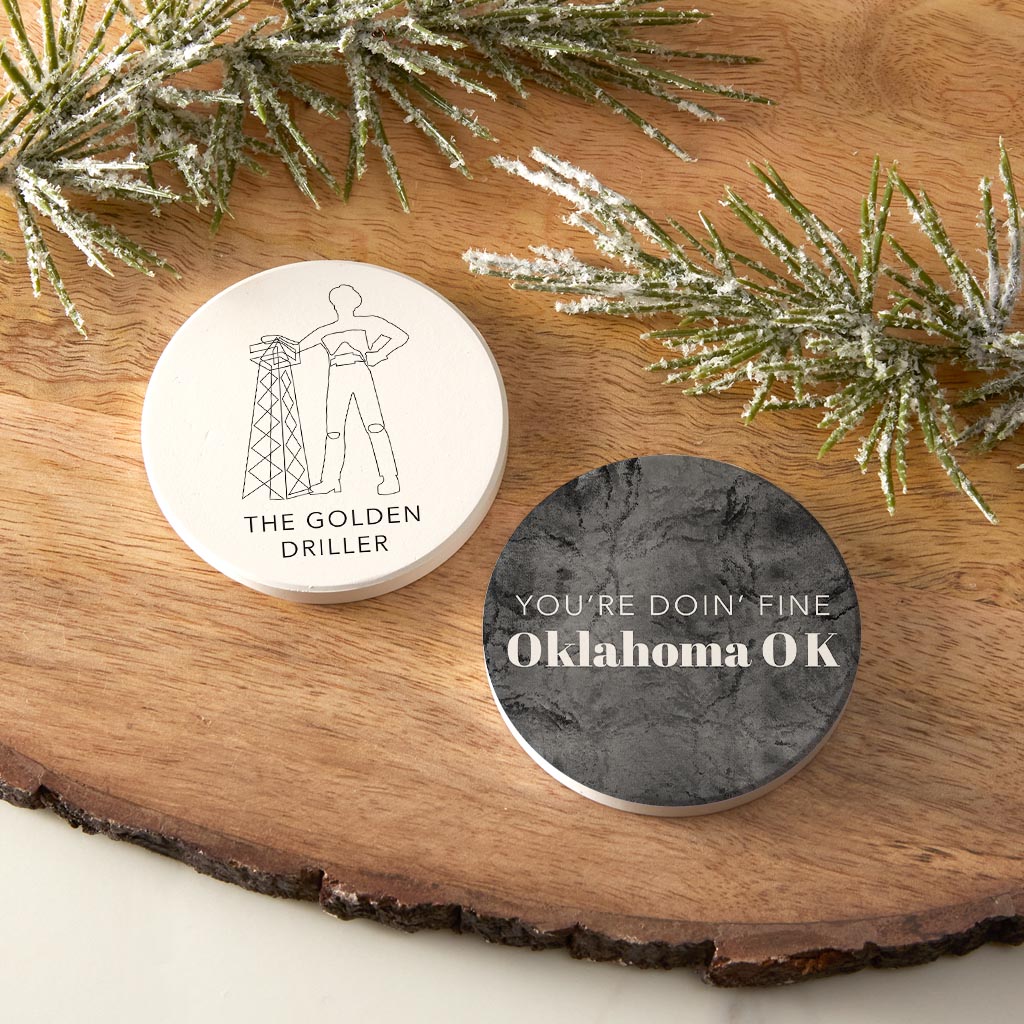 Modern Black White Oklahoma Set | Absorbent Car Coasters | Set of 2 | Min 4