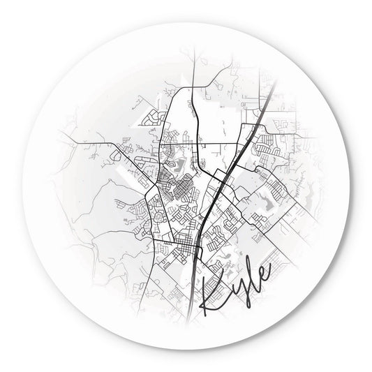 Minimalistic B&W Texas Kyle Circle Map | Wood Sign | Eaches | Min 1