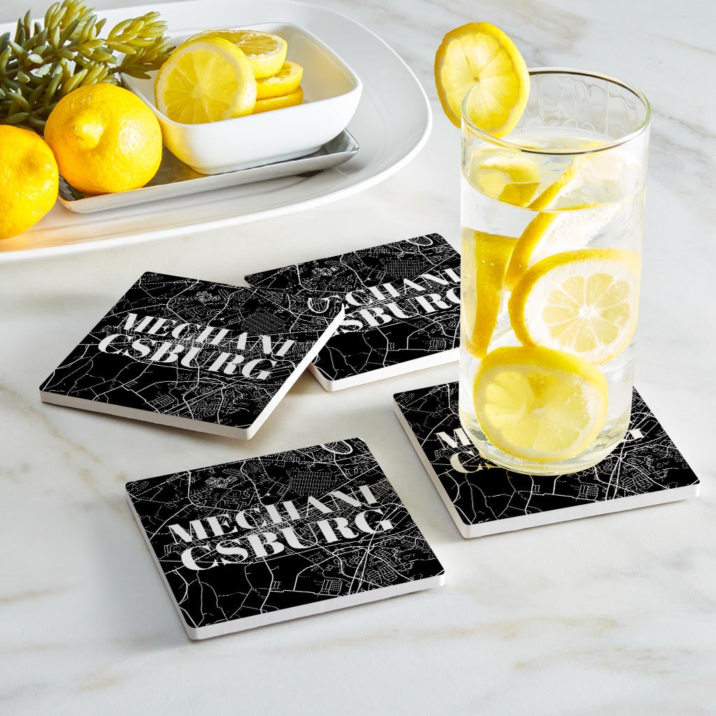 Minimalistic B&W Pennsylvania Mechanicsburg Map | Absorbent Coasters | Set of 4 | Min 2