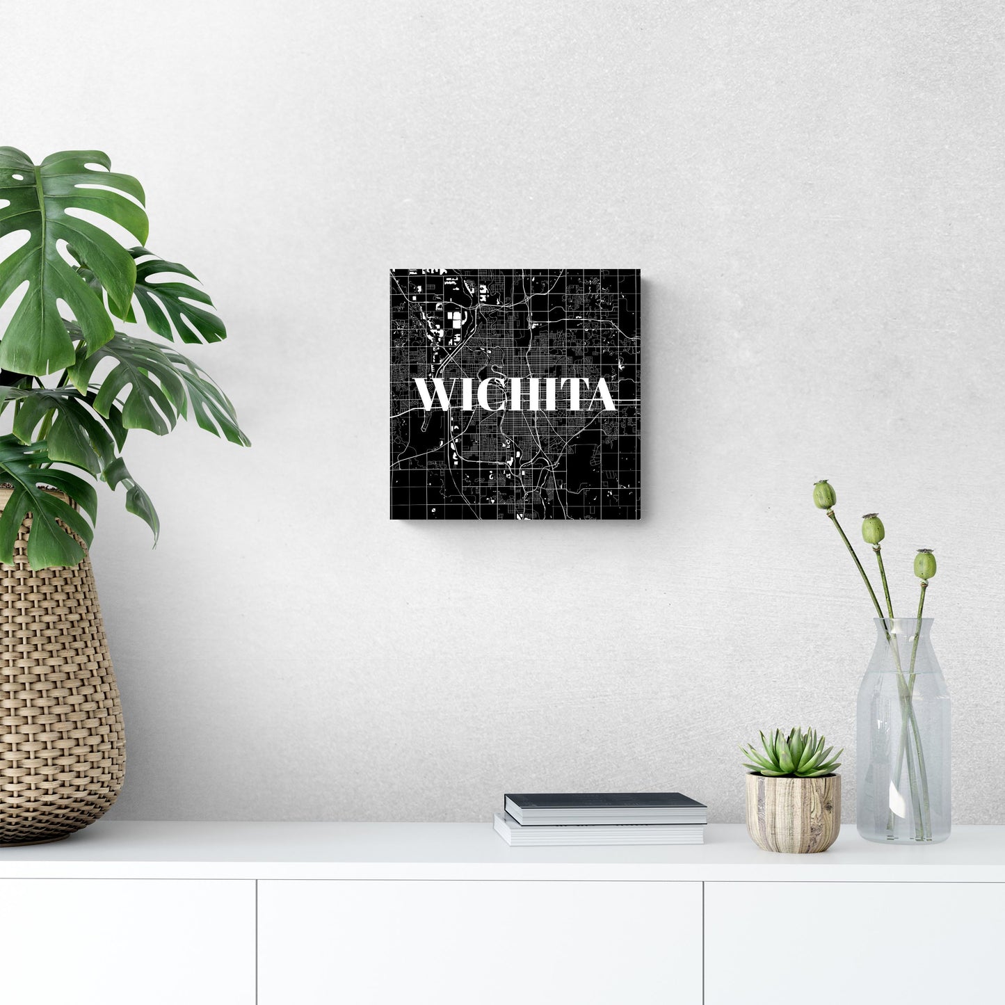 Minimalist B&W Kansas Wichita Map | Wood Sign | Eaches | Min 2