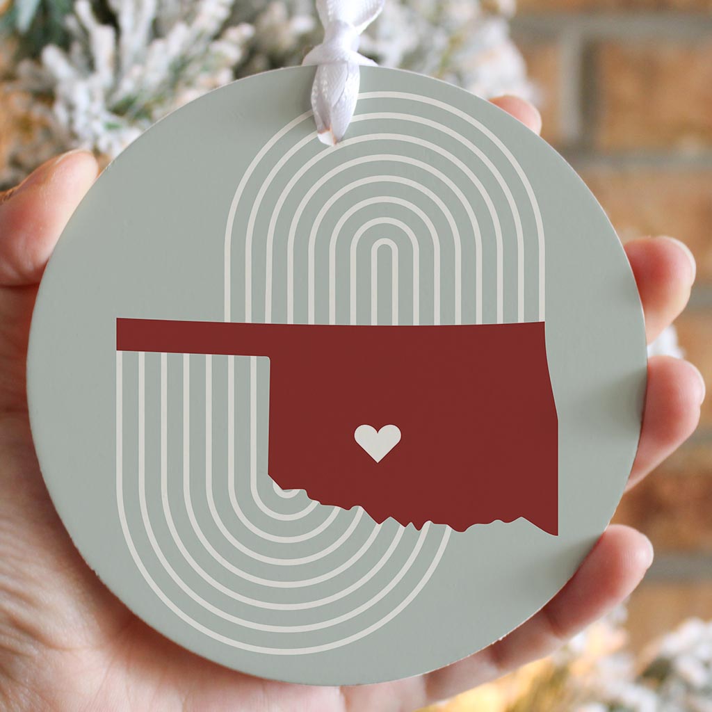 Modern Minimalist Oklahoma Chickasha Heart | Wood Ornament | Eaches | Min 6