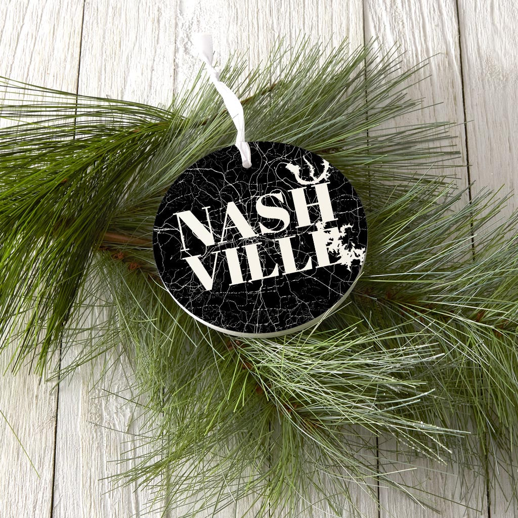 Minimalist B&W Tennessee Nashville Map | Wood Ornament | Eaches | Min 6