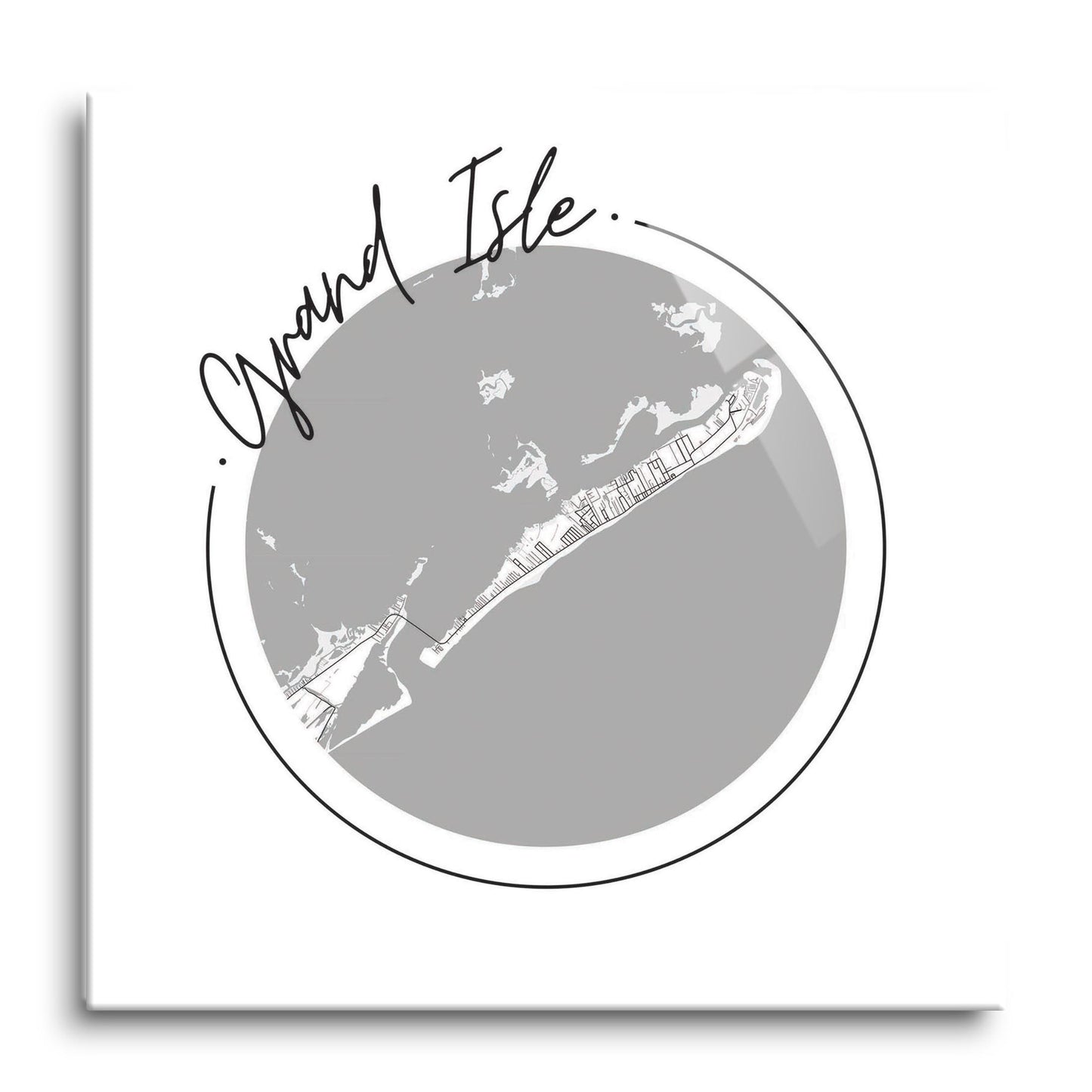 Minimalist B&W Louisiana Grand Isle Circle Map | Hi-Def Glass Art | Eaches | Min 1