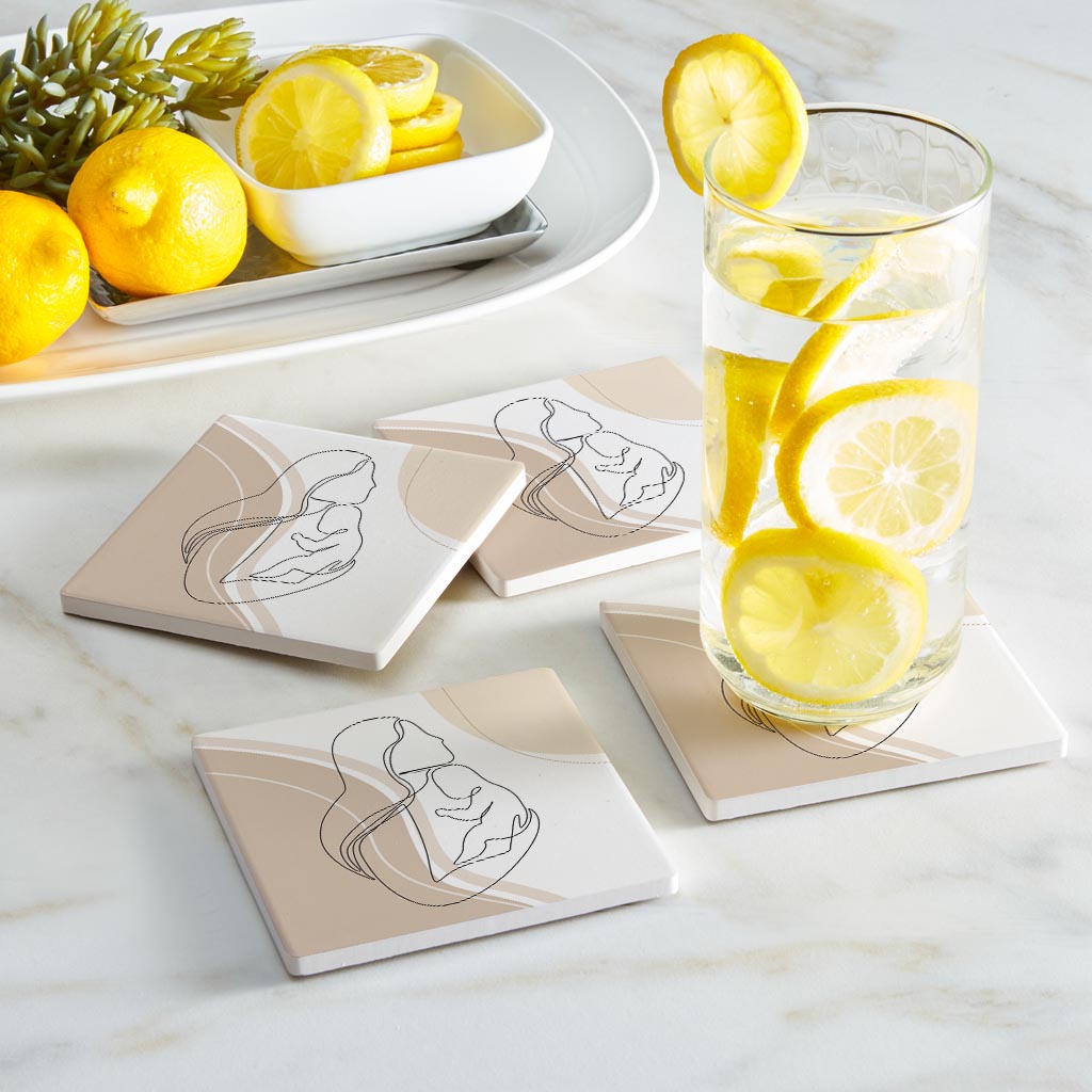 Modern Minimalist Mothers Day Mom Baby | Absorbent Coasters | Set of 4 | Min 2