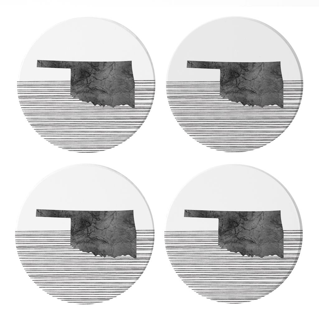 Modern Oklahoma State Shape With Straight Lines | Absorbent Coasters | Set of 4 | Min 2