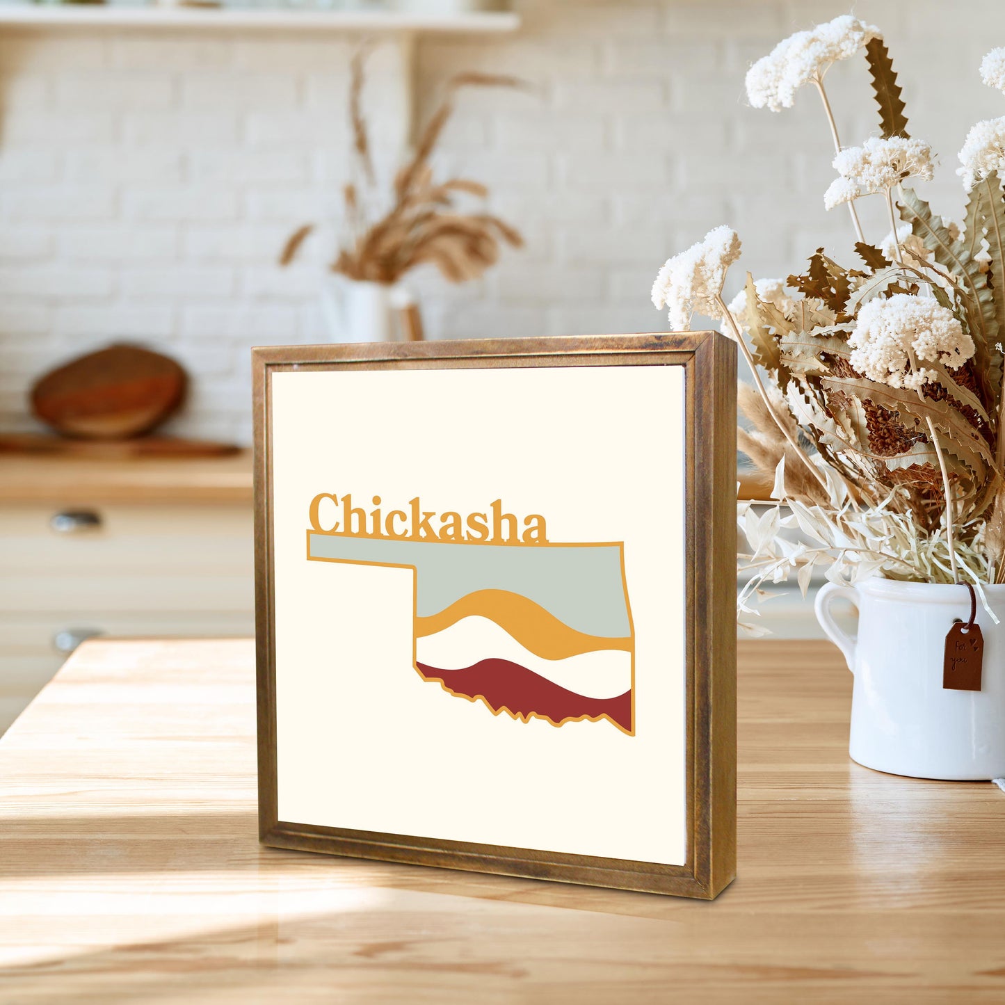 Modern Minimalist Oklahoma State Chickasha | Wood Sign | Eaches | Min 1