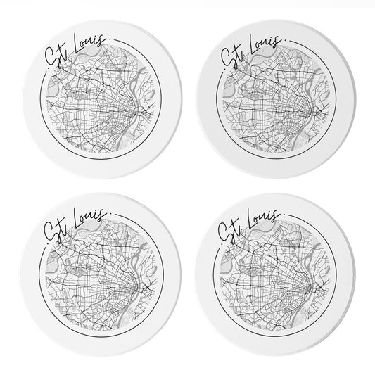 Minimalist B&W Missouri St Louis Circle Map | Absorbent Coasters | Set of 4 | Min 2