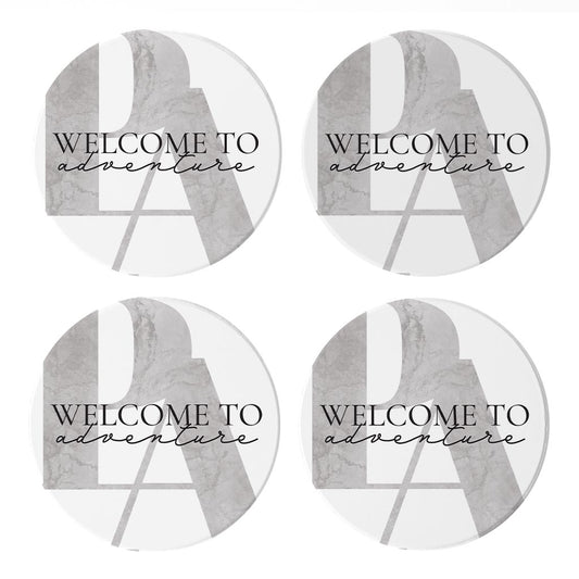 Minimalistic B&W Pennsylvania Adventure Quip | Absorbent Coasters | Set of 4 | Min 2