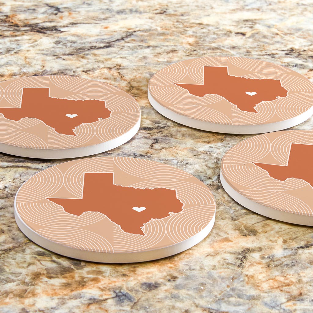 Modern Minimalist Texas Austin Heart | Absorbent Coasters | Set of 4 | Min 2