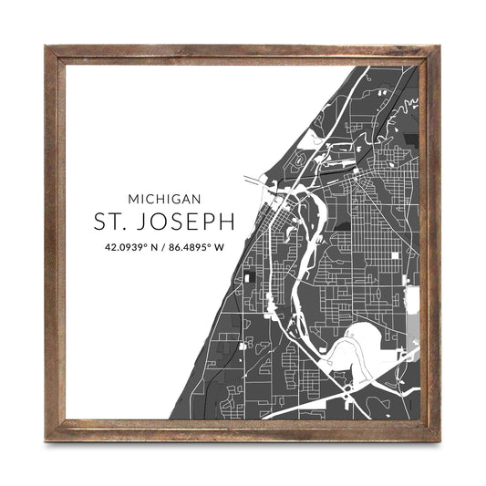 St Joseph Black And White Map | Wood Sign | Eaches | Min 1