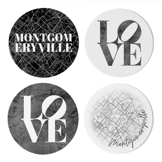 Minimalistic B&W Pennsylvania Montgomeryville Maps Love| Absorbent Coasters | Set of 4 | Min 2