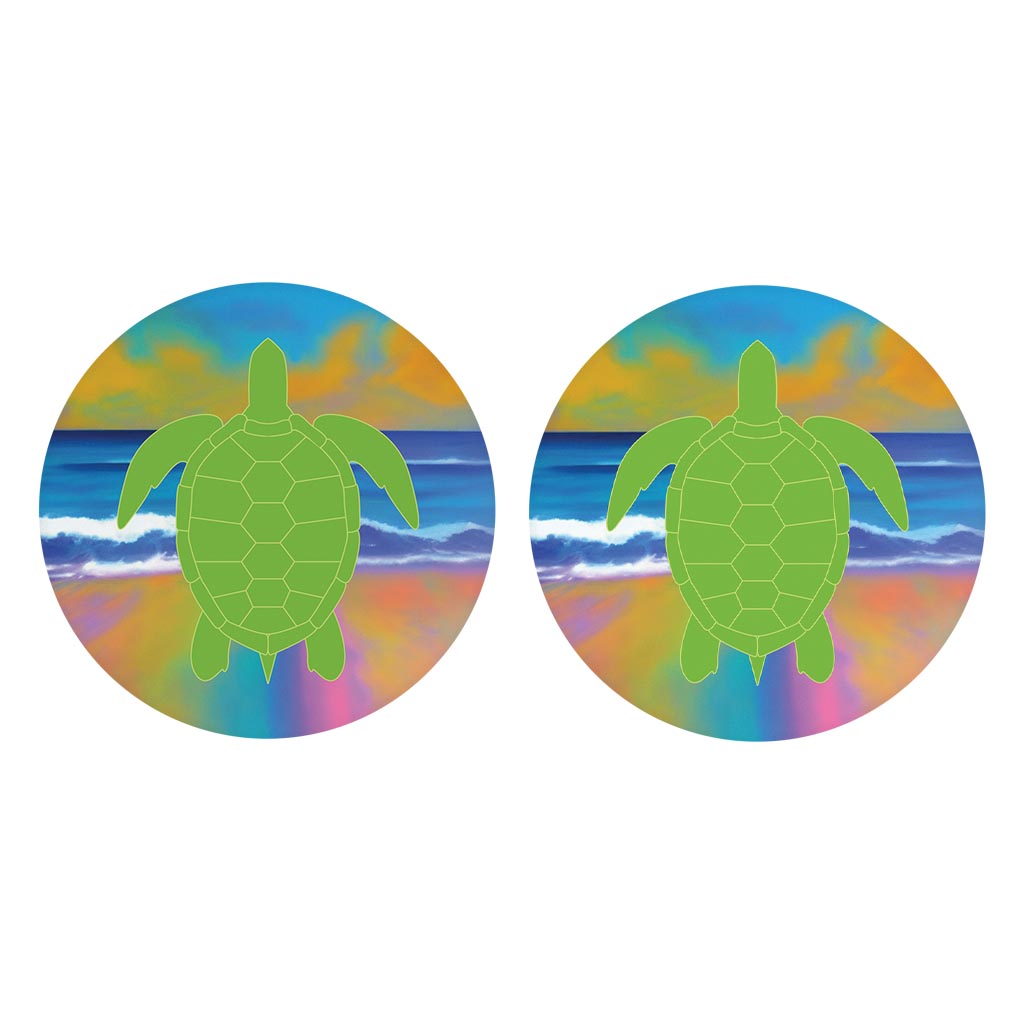 Florida Green Sea Turtle Icon | Absorbent Car Coasters | Set of 2 | Min 4