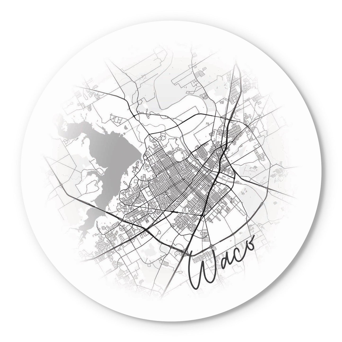 Minimalistic B&W Texas Waco Circle Map | Wood Sign | Eaches | Min 1