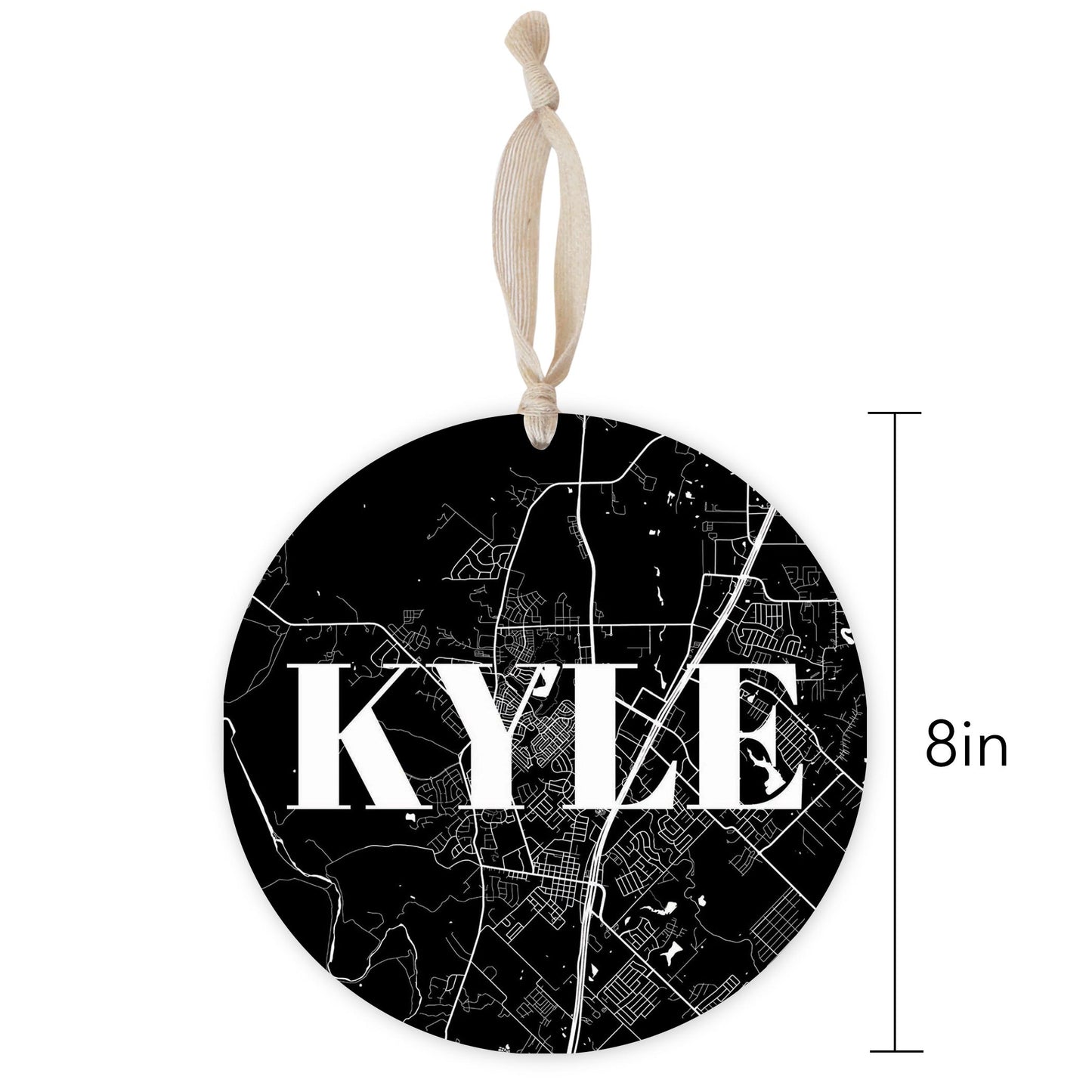 Minimalistic B&W Texas Kyle Map | Wood Ornament | Eaches | Min 1