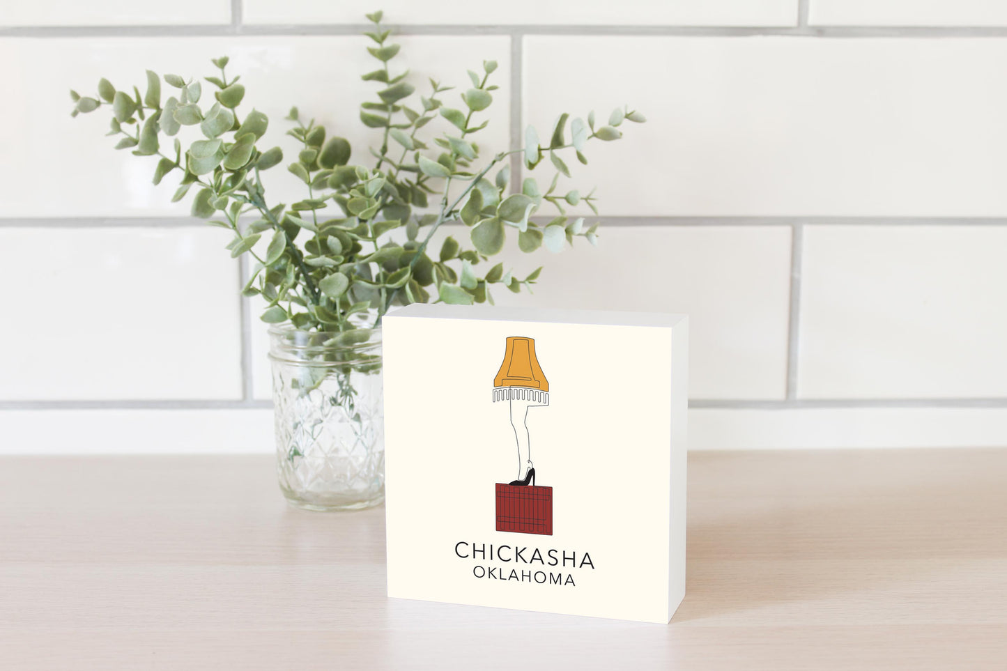 Modern Minimalist Oklahoma Colorful Chickasha Leg Lamp | Wood Block | Eaches | Min 4