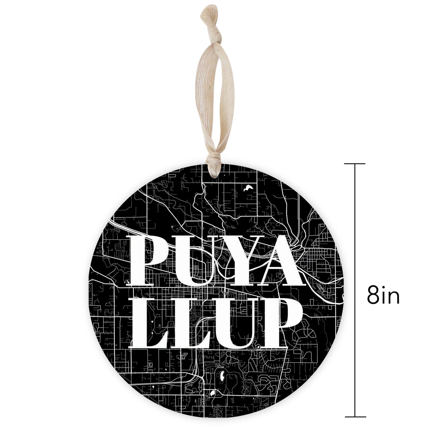 Minimalistic B&W Washington Puyallup Map | Wood Ornament | Eaches | Min 1