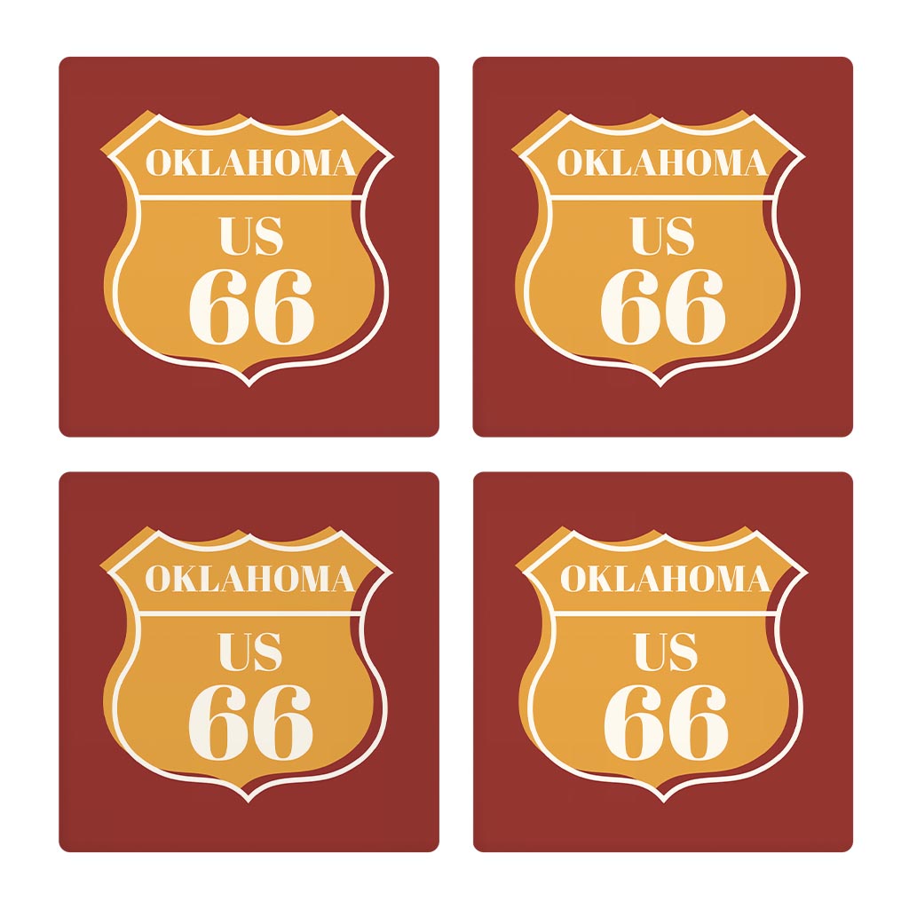 Modern Minimalist Oklahoma Us 66 Orange | Absorbent Coasters | Set of 4 | Min 2