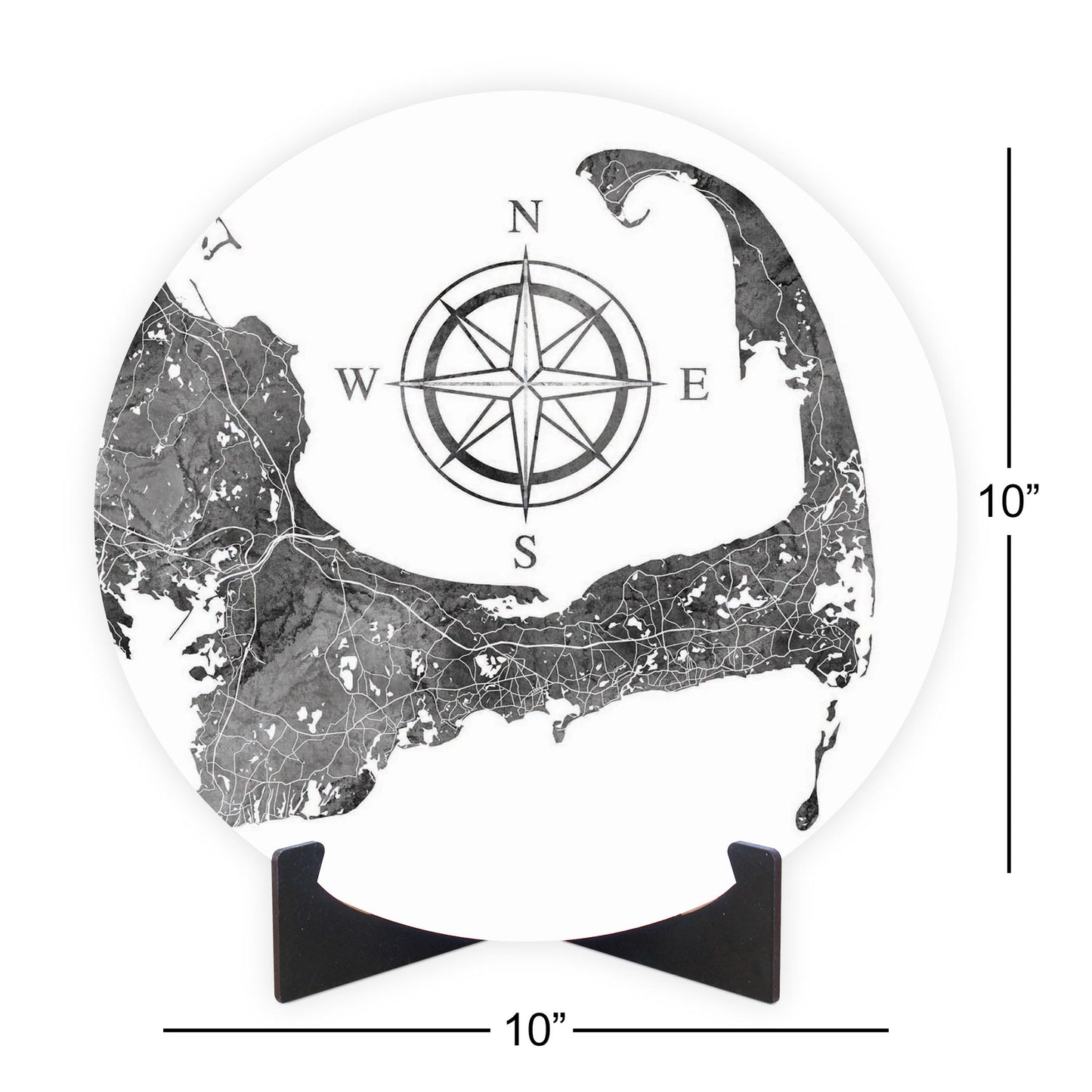 Minimalistic B&W Cape Cod Map With Compass | Wood Sign | Eaches | Min 1