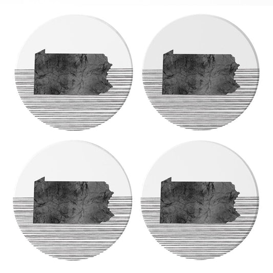 Minimalistic B&W Pennsylvania Shape Straight Lines | Absorbent Coasters | Set of 4 | Min 2