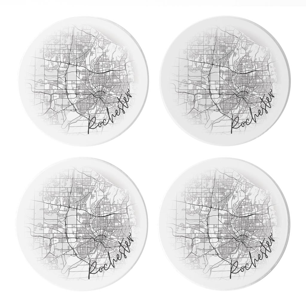 Minimalistic B&W New York Rochester Faded Circle Map| Absorbent Coasters | Set of 4 | Min 2