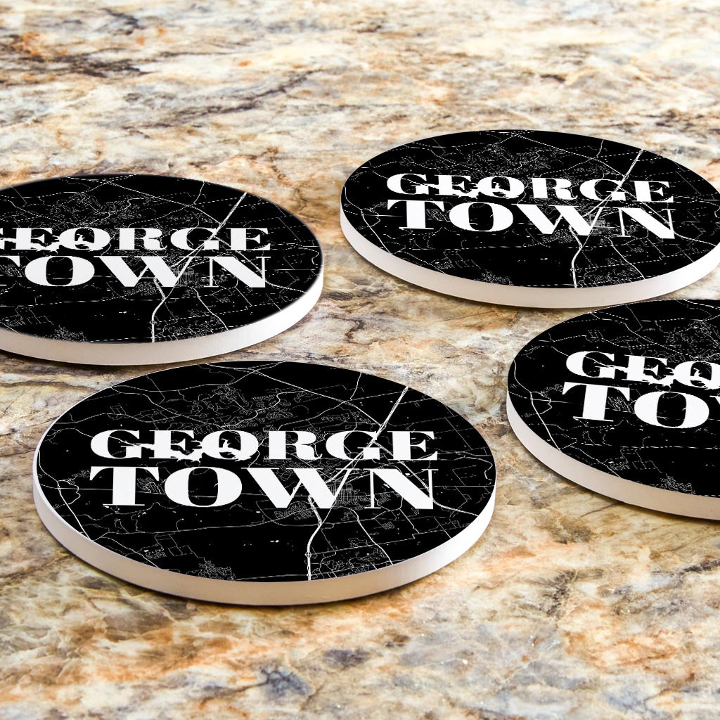 Minimalistic B&W Texas Georgetown Map | Absorbent Coasters | Set of 4 | Min 2