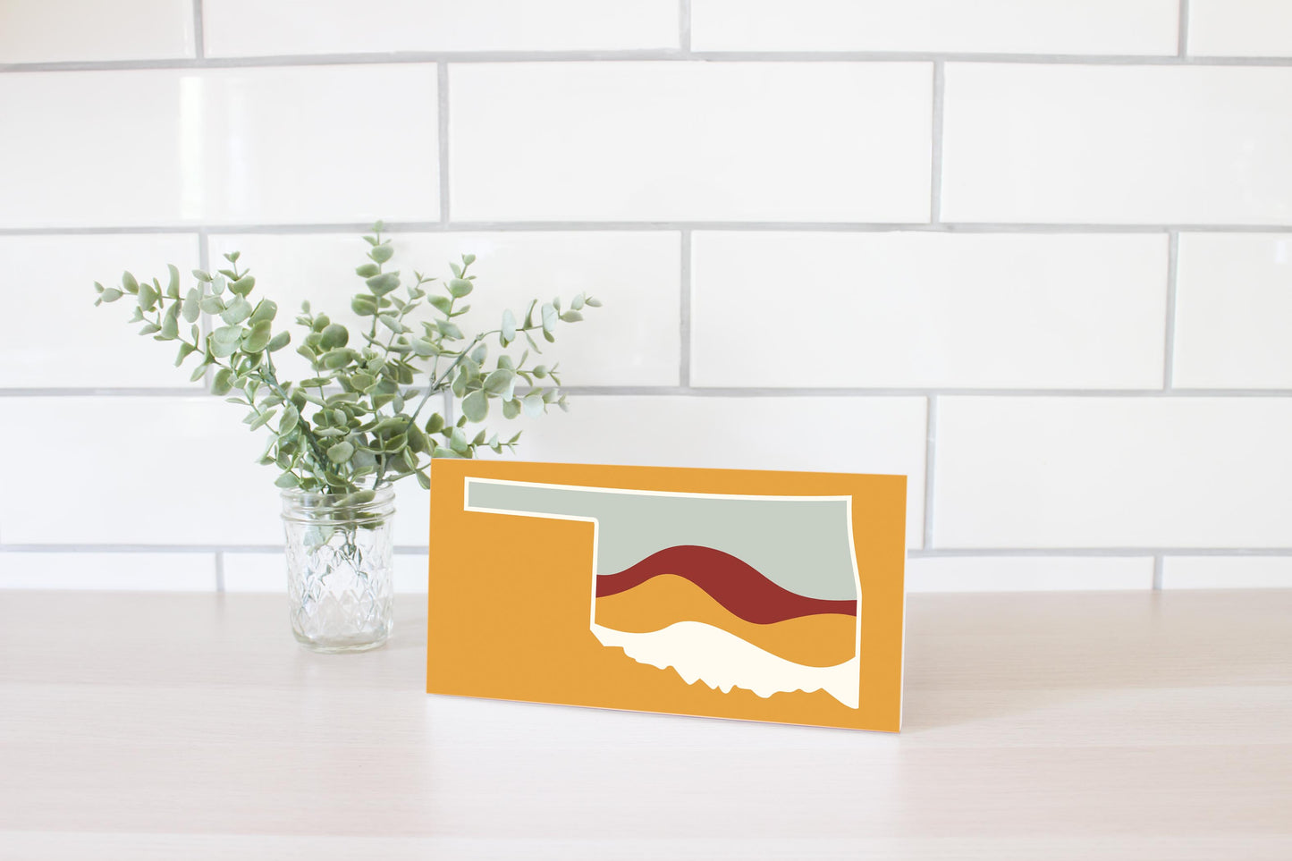 Modern Minimalist Oklahoma Orange Retro State Shape With Hills | Wood Sign | Eaches | Min 4