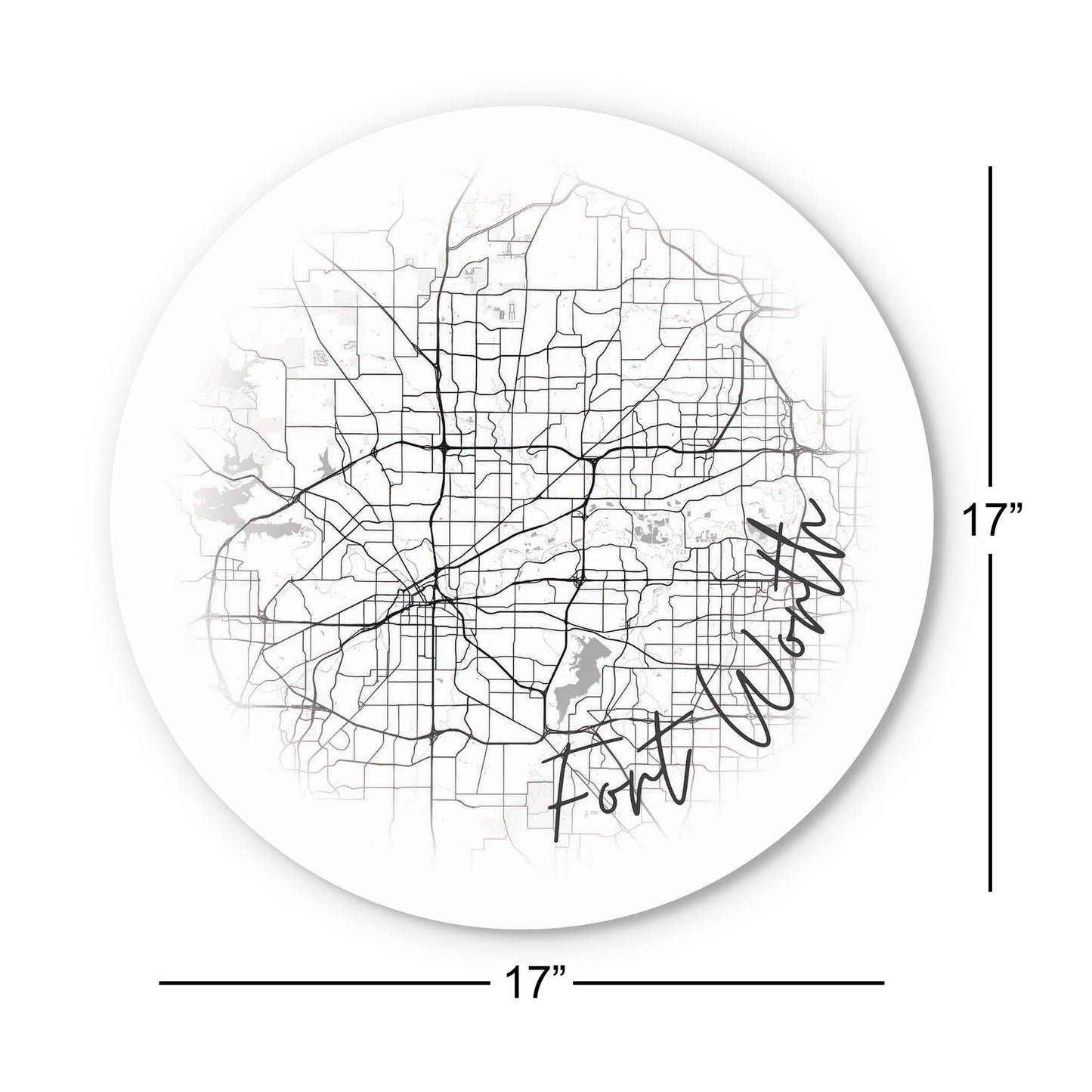 Minimalistic B&W Texas Fort Worth Circle Map | Wood Sign | Eaches | Min 1