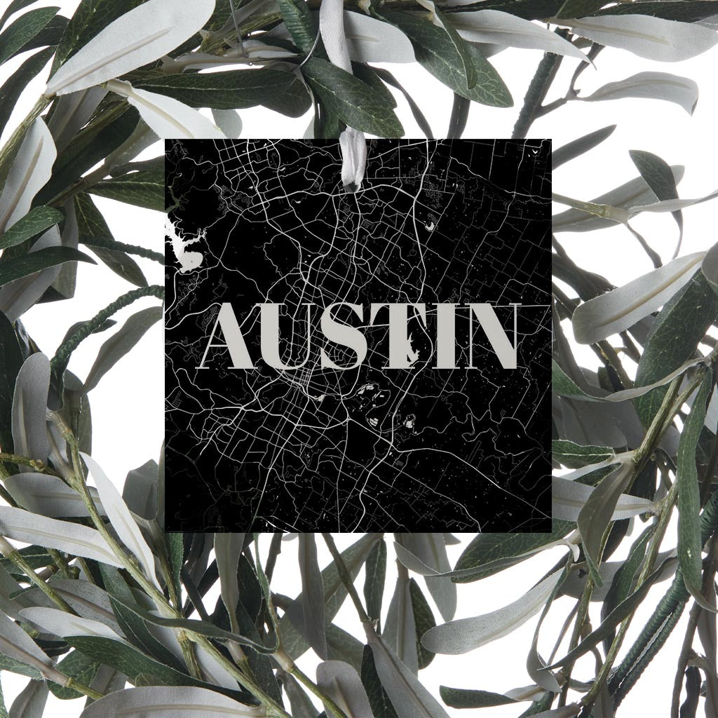 Minimalistic B&W Texas Austin Map | Wood Ornament | Eaches | Min 6