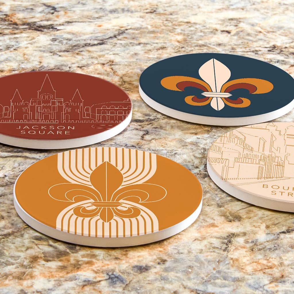 Modern Minimalist Louisiana Set | Absorbent Coasters | Set of 4 | Min 2