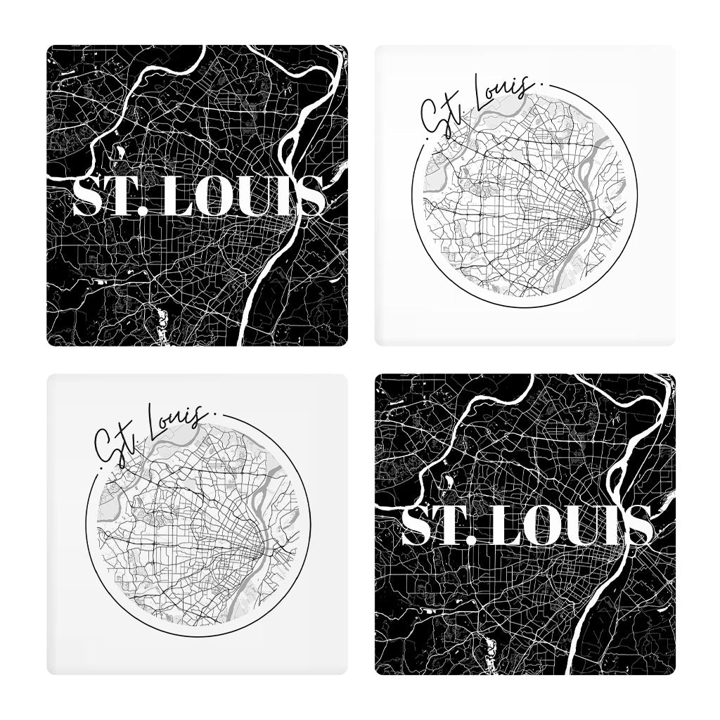 Minimalist B&W Missouri St Louis Maps | Absorbent Coasters | Set of 4 | Min 2