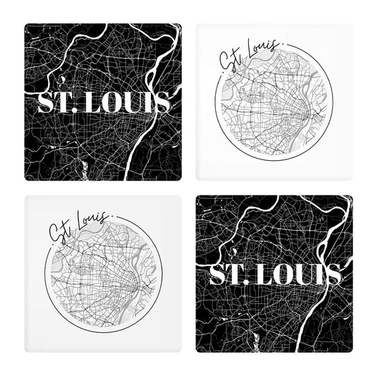 Minimalist B&W Missouri St Louis Maps | Absorbent Coasters | Set of 4 | Min 2