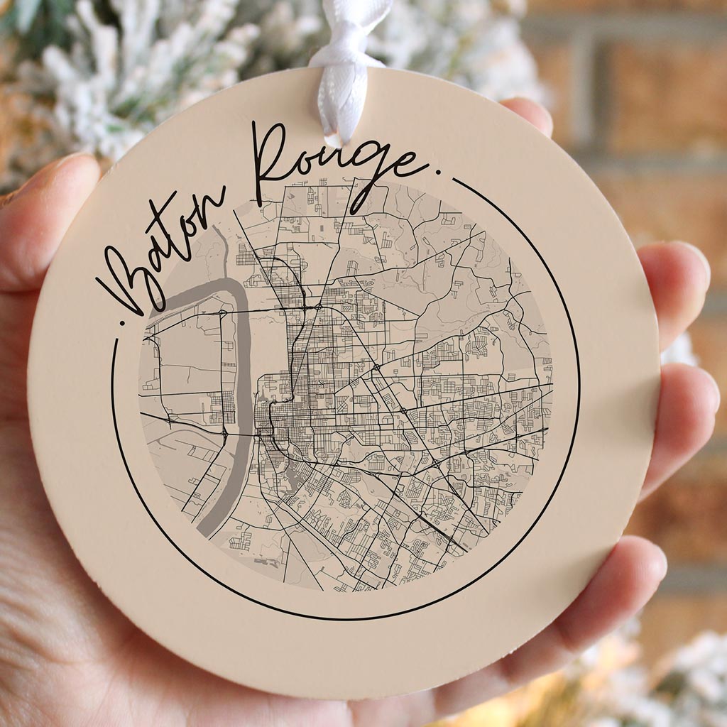 Louisiana Colorful Baton Rouge Circle Map| Wood Ornament | Eaches | Min 6