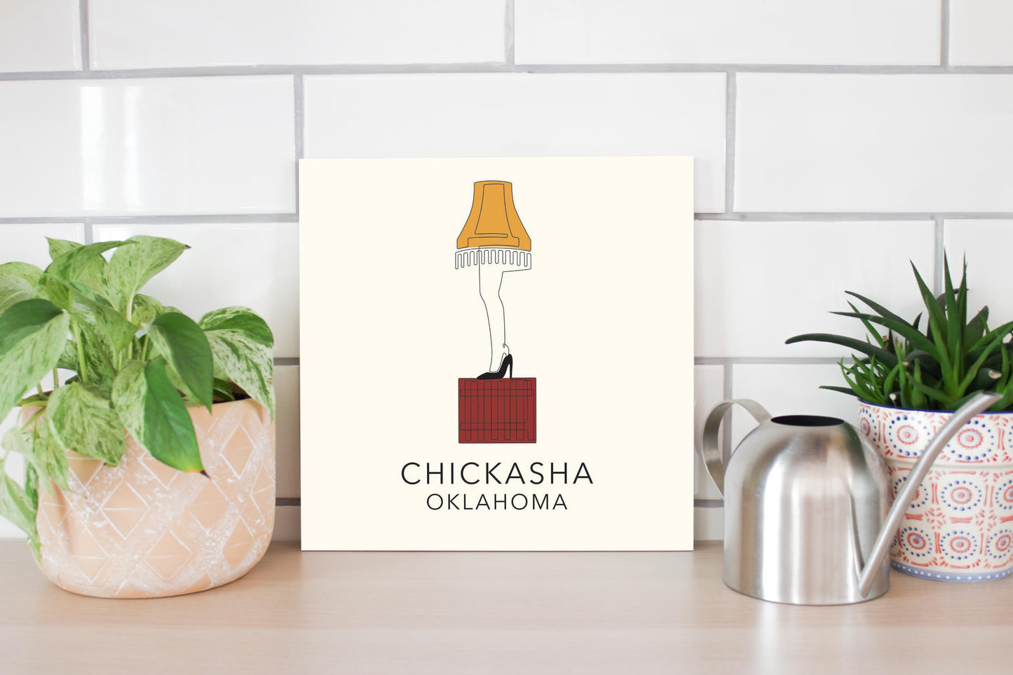 Modern Minimalist Oklahoma Colorful Chickasha Leg Lamp | Wood Sign | Eaches | Min 2