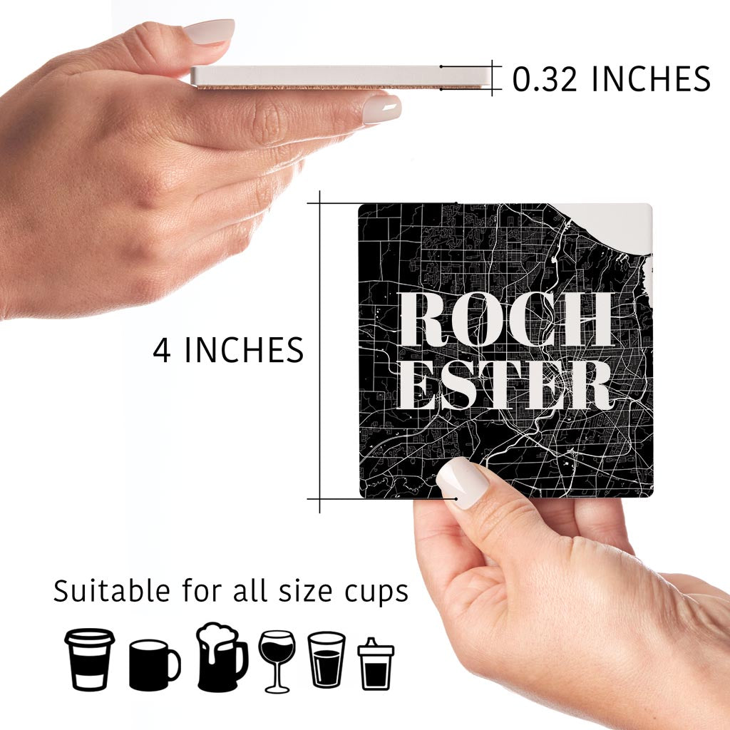 Minimalistic B&W New York Rochester Map | Absorbent Coasters | Set of 4 | Min 2