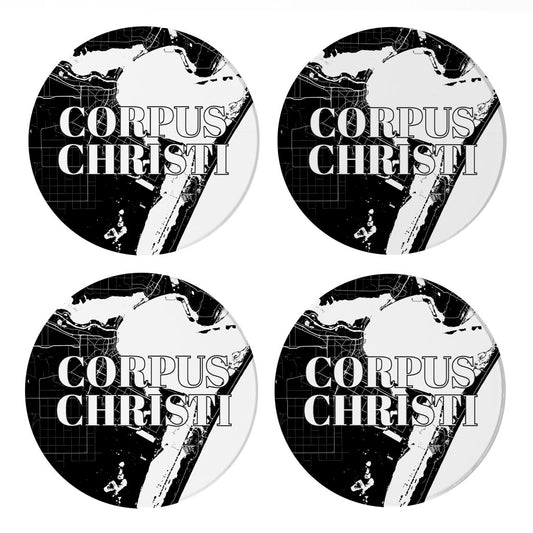 Minimalistic B&W Texas Corpus Christi Map | Absorbent Coasters | Set of 4 | Min 2