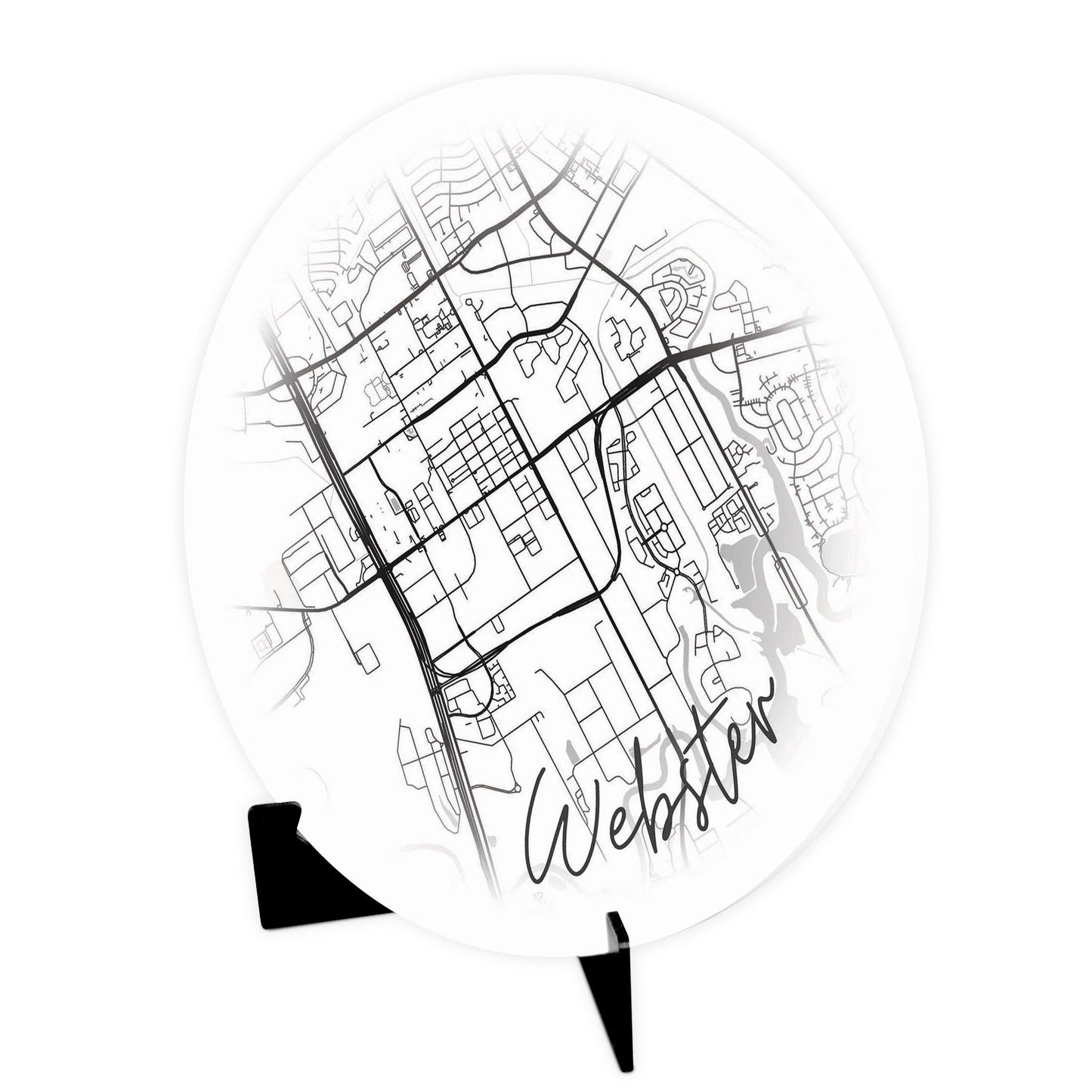 Minimalistic B&W Texas Webster Circle Map | Wood Sign | Eaches | Min 1