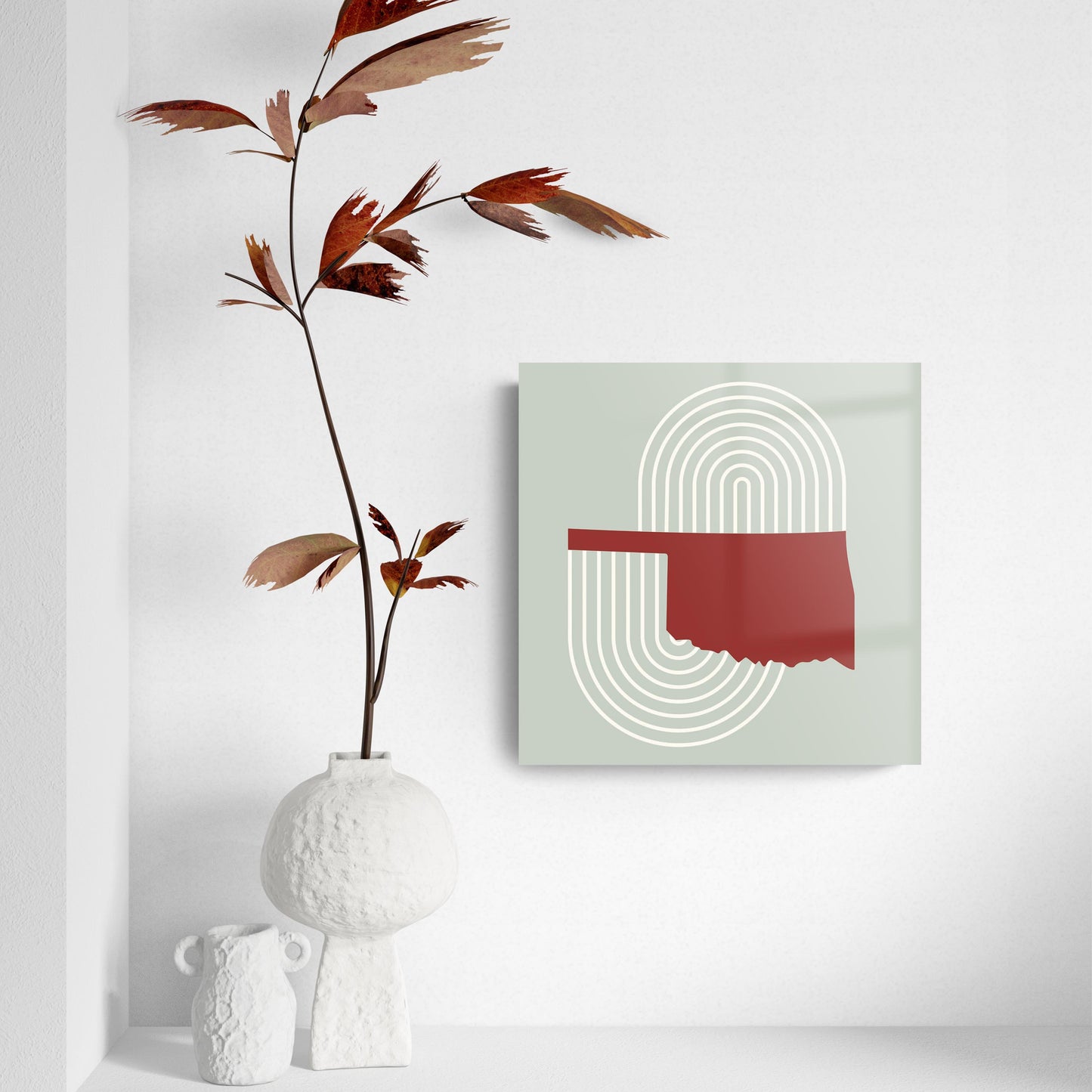 Modern Minimalist Oklahoma Retro State Shape | Hi-Def Glass Art | Eaches | Min 2