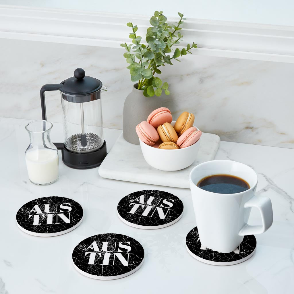 Modern Black Austin Map | Absorbent Coasters | Set of 4 | Min 2